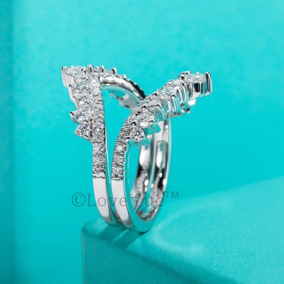 Elegant Diamond Moissanite Chevron Ring Band Enhancer - Picture 5 of 15